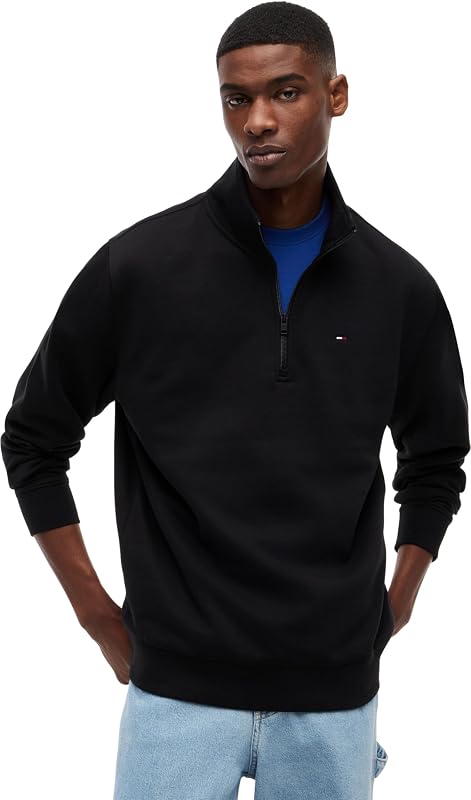 Sudadera con Cremallera Hombre Fleece con Cuello Medio, Negro (Black), L
