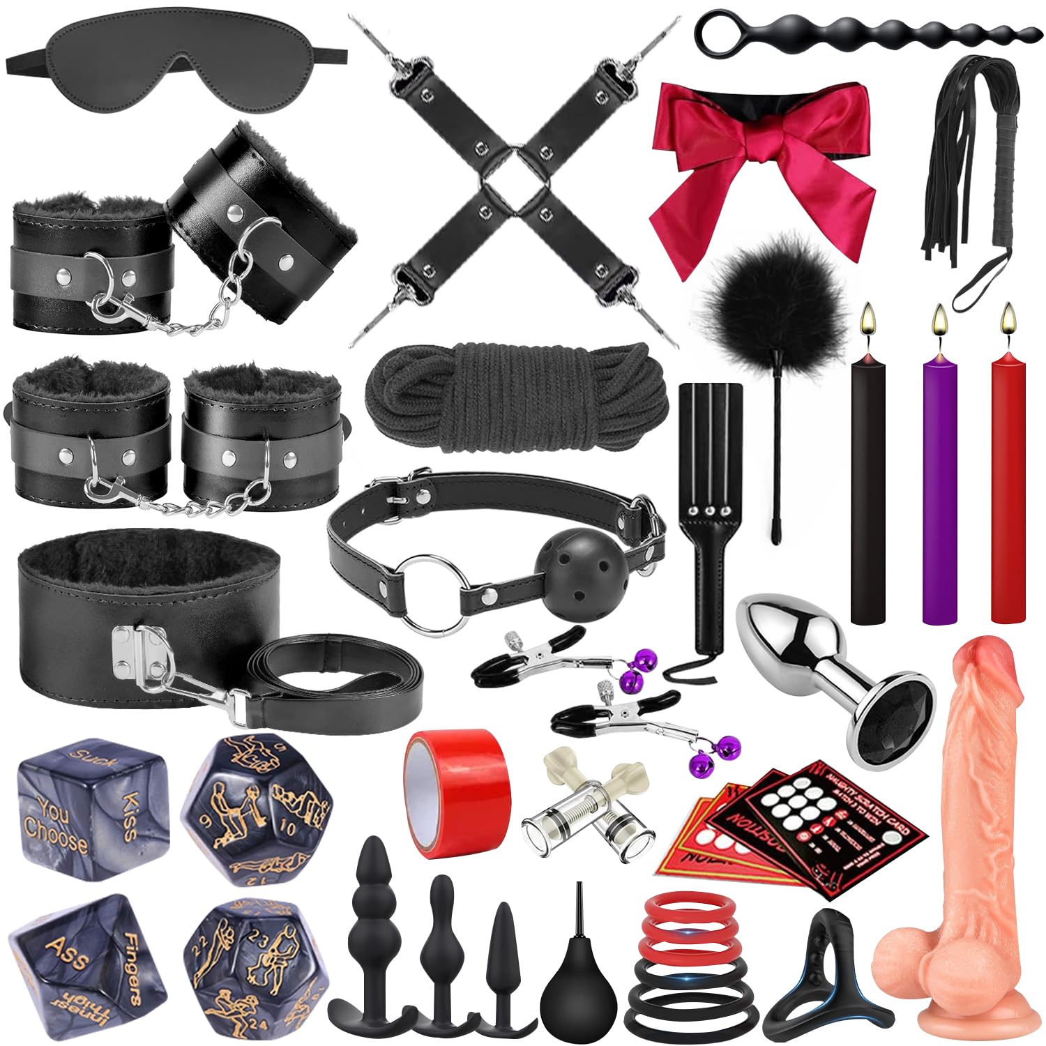 View 1 of **SEE NOTES** Sex Toys BDSM Restraints Dildo, 36Pcs Kit Bondage Gear and Accessories for Adult Women and Couples (Blcak)