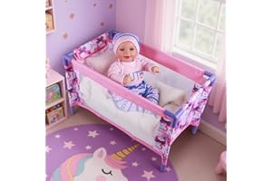 BABESIDE Baby Doll Crib Set for 18 Inch Dolls, Foldable Baby Doll Bed Playpen Toy Crib with Storage Bag for Reborn Baby Doll Accessories, Purple Babydoll Pack and Play
