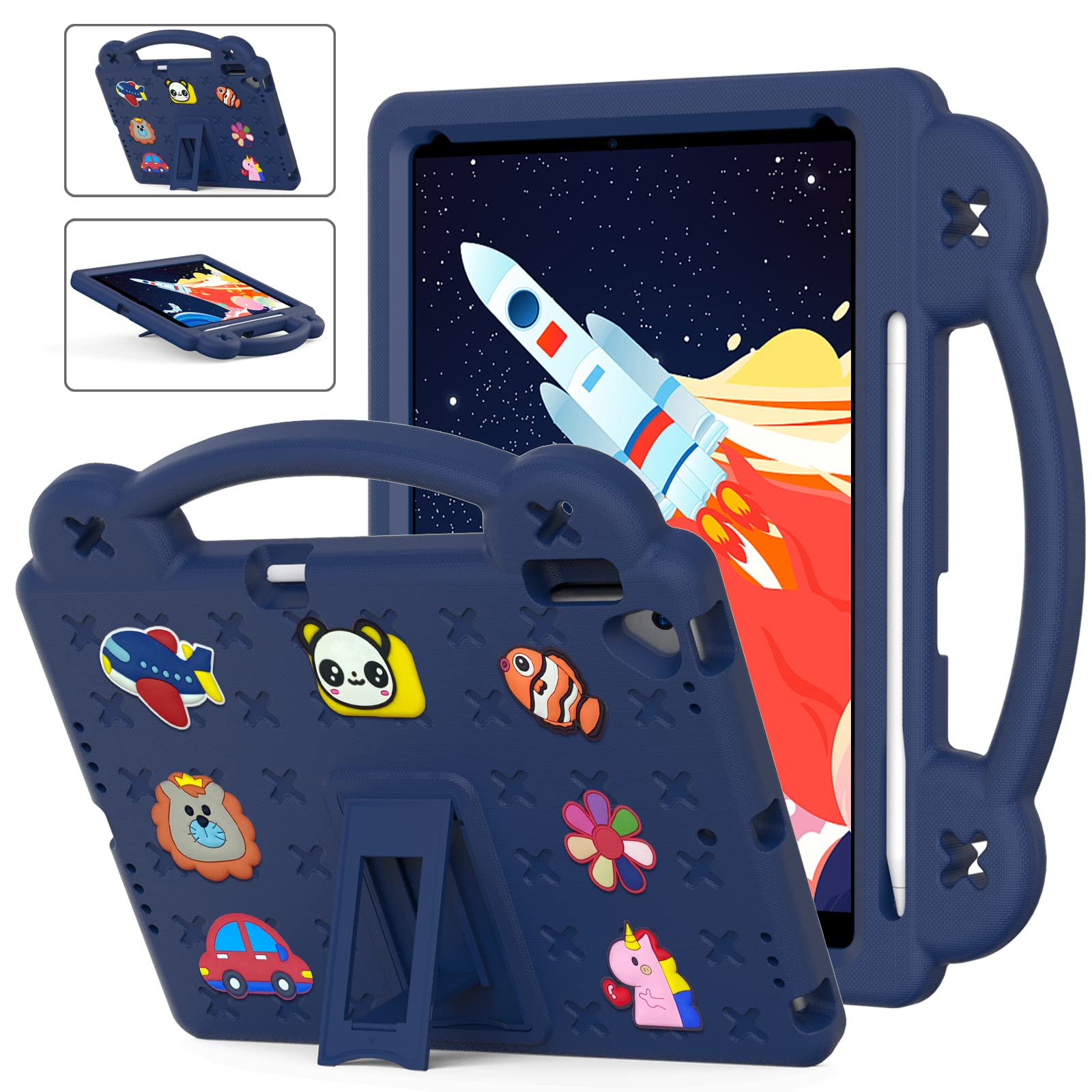 Tading iPad 9th 8th 7th Generation Case Kids, iPad Case 10.2 Inch, Shockproof Kid Proof iPad Cover with Kickstand for iPad 10.2" 2021 2020 2019 iPad Air 3 10.5" / iPad Pro 10.5" - Navy Blue