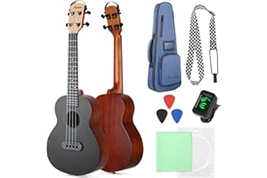Asmuse Concert Ukulele Mahogany 23 Inch Ukelele for Kids with Free Online Lesson Gig Bag Strap Nylon String Tuner Picks (Black)