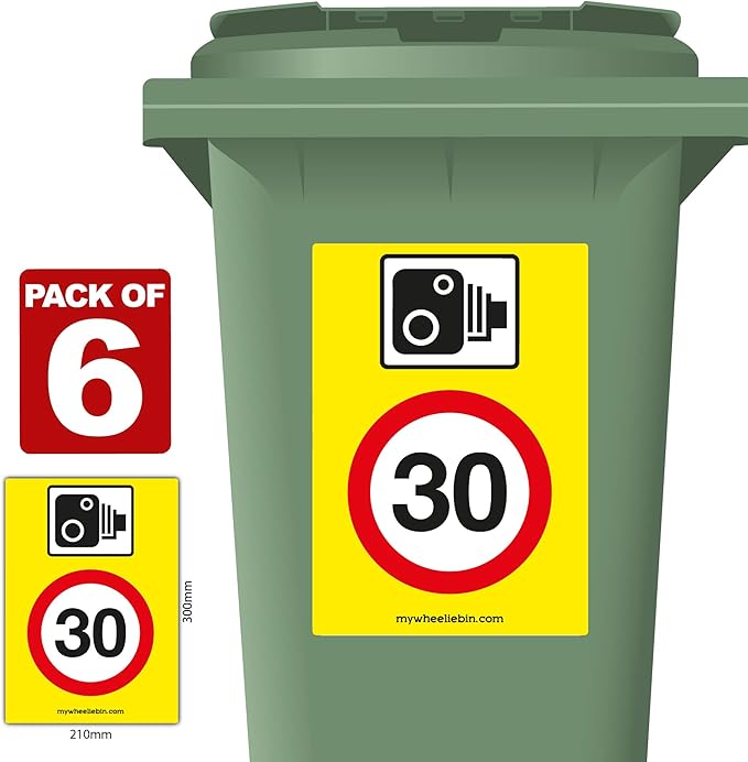6 Pack of Speed Camera 30 mph Speed Reduction Wheelie Bin Stickers
