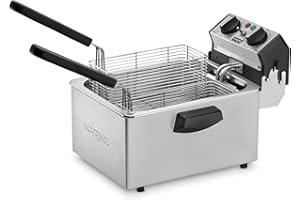 Waring Commercial WDF75RC Heavy Duty 8.5 lb double basket deep fryer, includes 4 twin baskets & 2 night covers - 1800w, 120V, 5-20 Phase Plug, Silver