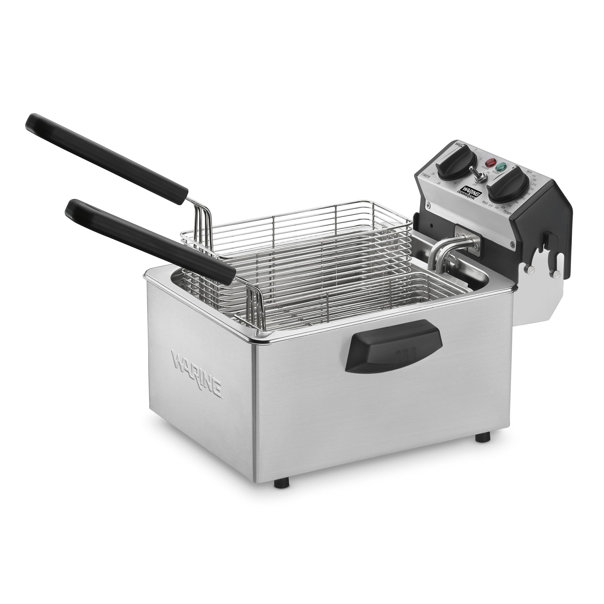 Waring Commercial WDF75RC Heavy Duty 8.5 lb double basket deep fryer, includes 4 twin baskets & 2 night covers - 1800w, 120V, 5-20 Phase Plug, Silver