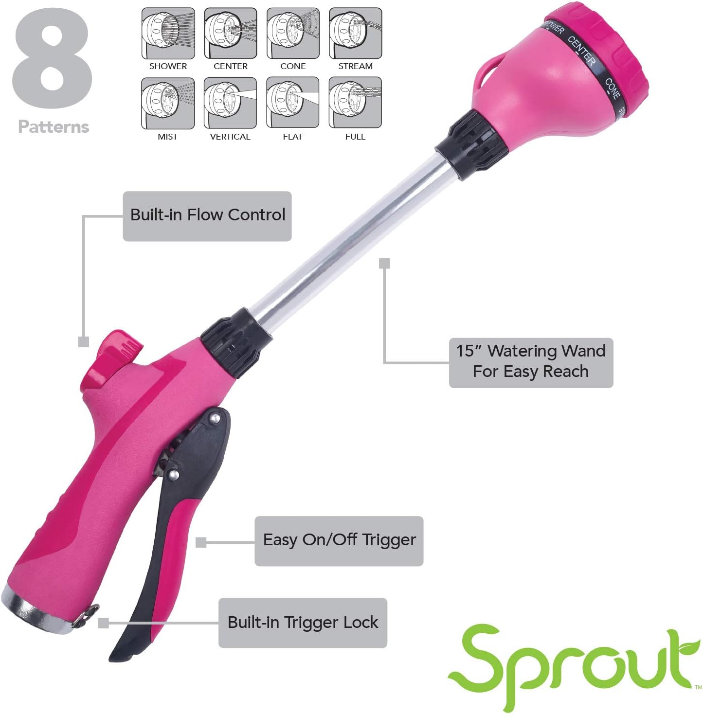 Sprout 65103-AMZ 8-Pattern 15" Watering Wand and QuickConnect Product Adapter  Bundle, Raspberry Red : Garden & Outdoor