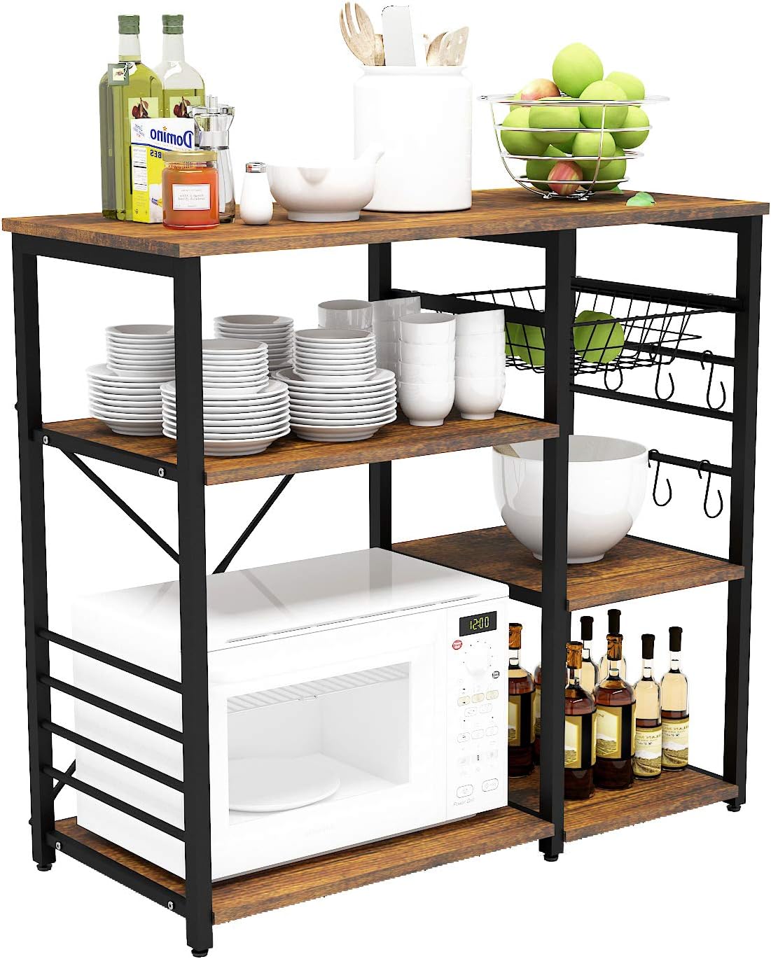 pix Coffee Bar And Microwave Stand mecor industrial kitchen backer s rack 3 tier microwave oven stand utility storage shelf w shelf wire basket hooks coffee bar tablle metal frame