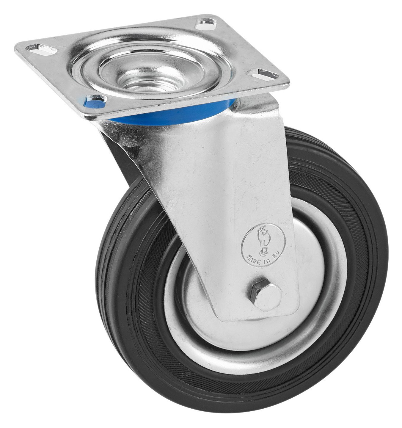 Metafranc 800690 Swivel Castor Diameter 140 mm - 104 x 80 mm Plate - Solid Rubber Wheel - Soft Tread - Roller Bearing - 115 kg Load Capacity