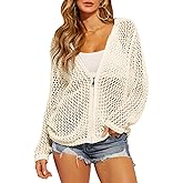 Saodimallsu Womens Crochet Lightweight Cardigans Zip Up Hooded Long Sleeve Knit Sweaters Mesh Beach Swim Cover Up