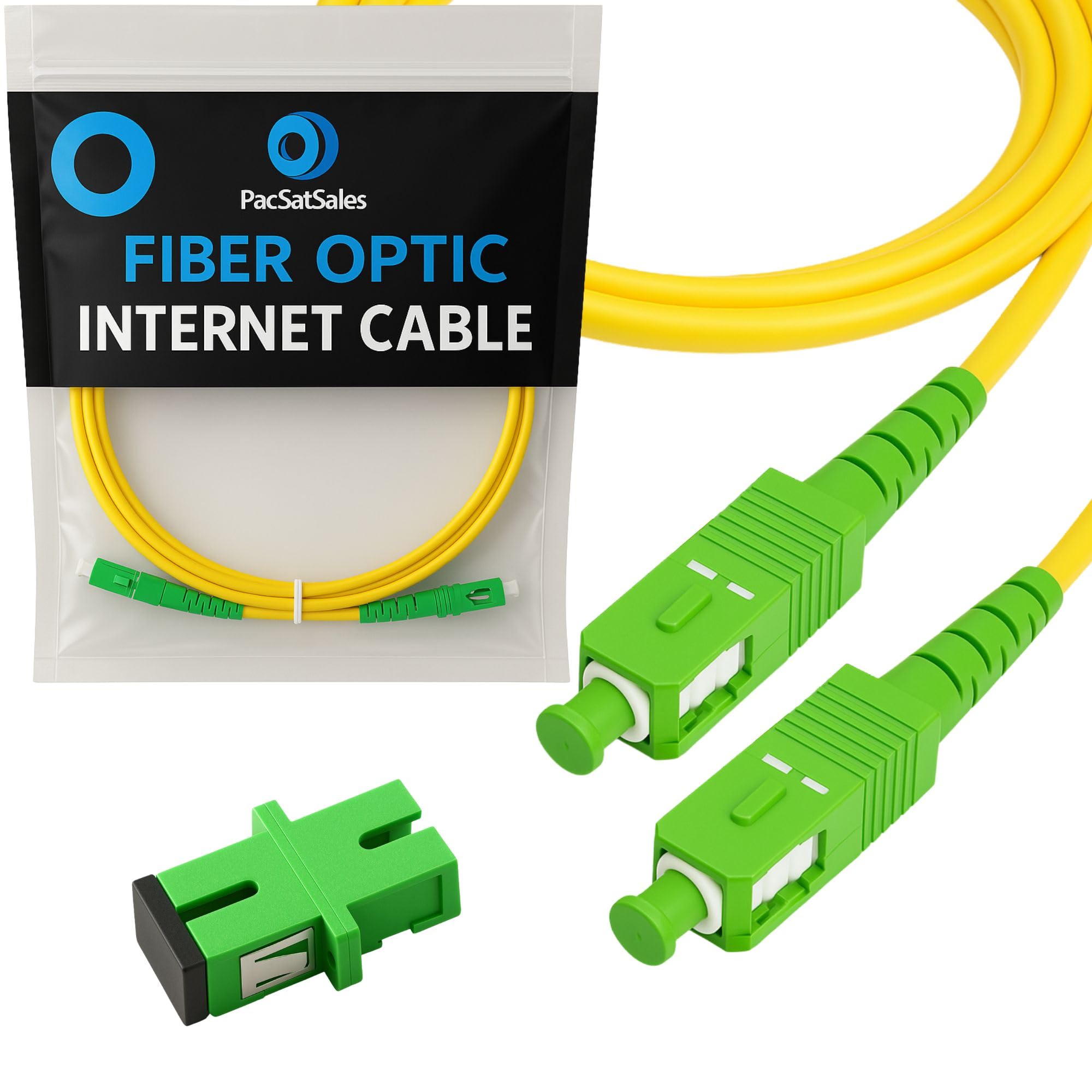 PacSatSales - Fiber Optic Internet Cable - 3ft / 1M SC/APC to SC/APC Single Mode Fiber Optic Cable att & Connector for Replacement or Extension of Home Fibre Internet