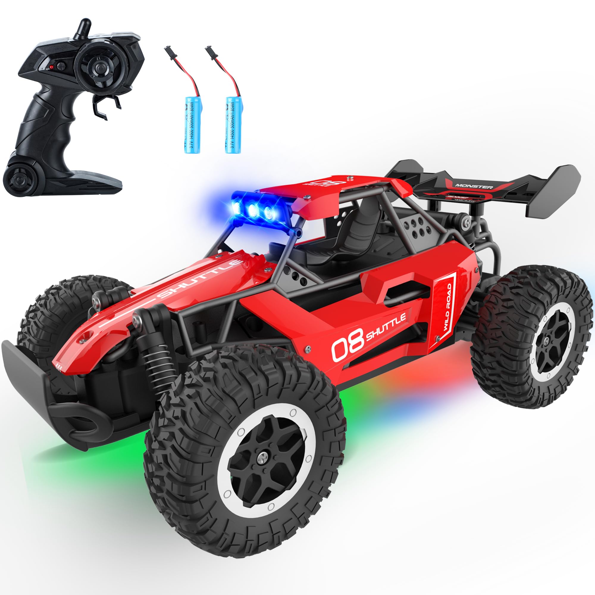 SZJJX Remote Control Car for Kids 3 4 5 6 7+, 20 KM/H High-Speed RC Cars with LED Lights, 2.4GHz 2WD Monster Truck Toys, Rechargeable RC Car, Toy Cars for Girls Boys, Christmas & Birthday Gifts – Red