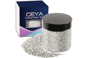 Ceya 10.6oz/ 300g Crushed Irregular Glass Silver Metallic Crystal Chips Broken Glass Glitter 2-4mm Craft Glitter for Nail Art