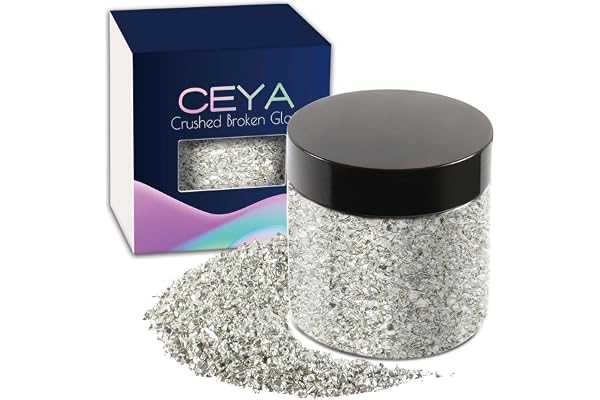 Ceya 10.6oz/ 300g Crushed Irregular Glass Silver Metallic Crystal Chips Broken Glass Glitter 2-4mm Craft Glitter for Nail Art