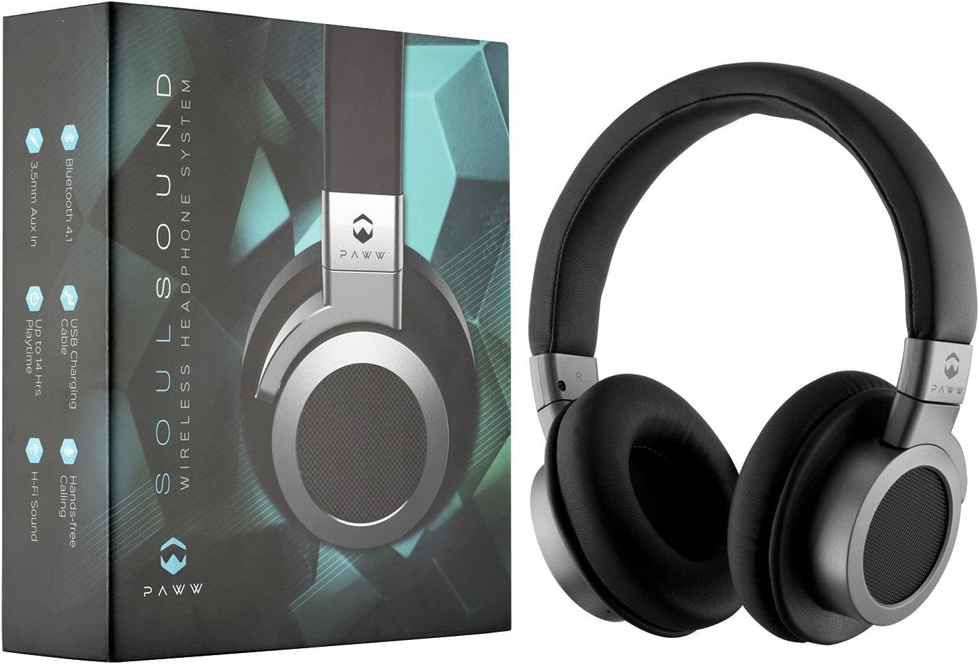 Paww SoulSound Bluetooth Headphones Over Ear, Hi-Fi Stereo Wireless Headset, Soft Memory-Protein Earmuffs with Built-in MIC and Wired Mode for PC/Cell Phones/TV