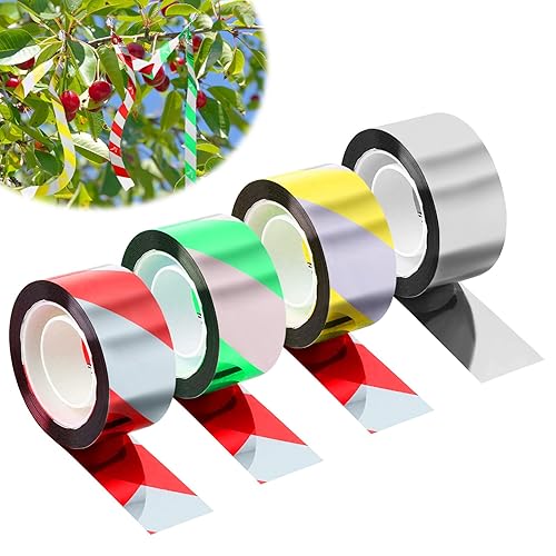 unillea 4PCS Reflective Bird Scarer Tape 0.98in x 656ft (4 Rolls) Bird Scarers for Gardens, Anti Pigeons Deterrent Strips, Weatherproof Non-Adhesive Bird Repellent Devices for Orchard Patio Balcony