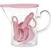 Measuring Cups and Measuring Spoons Set of 10 Pieces, Supreme Housewares Plastic Multi-Purpose Home Essentials Cooking, and Baking Tools BPA Free Dishwasher Safe for Liquid and Dry (Pink)