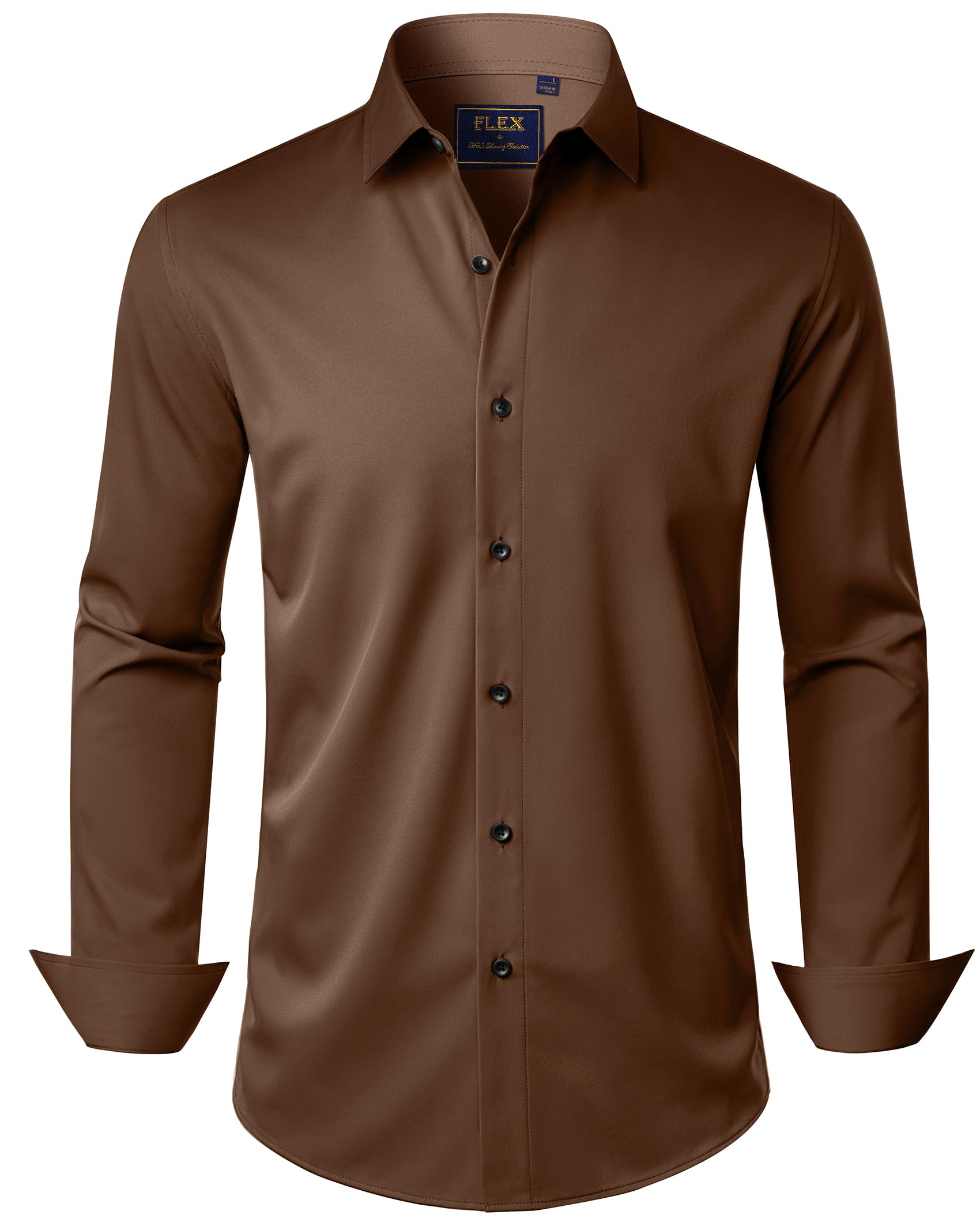 Photo 1 of ***(HEAVILY USED/ MINOR DAMAGE)***J.VER Men's Dress Shirts Stretch Long Sleeve Formal Shirt Solid Business Casual Button Down Shirts for Wedding Prom Brown