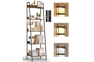 OUTONLIFE 5-Tier Small Ladder Shelf with LED Lights, Touch & Remote Control, 3 Color Temperatures, Dimmable Tall Corner Stand