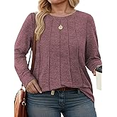 VISLILY Womens-Plus-Size-Tops Dressy Long Sleeve Shirts Casual Crewneck Tunics Tees Trendy Pleated Comfy Blouses XL-5XL