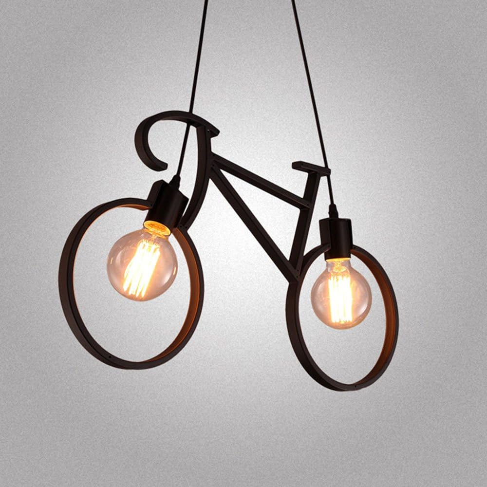 Tkind Retro Pendant Light Cartoon Bicycle LED Eyes Protect Hanging Light Iron Ceiling Lights Creative Personality Chandelier Stylish Lovely Lighting Decorative for Children Princess Room (Black)