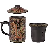 TOCCOOL Chinese Dragon Tea Cup with Lid and Infuser - Ceramic Kung Fu Tea Set for Tea Ceremony/Zen Meditation, Traditional Brewing Cup for Home Office (Dragon and Cloud Pattern)