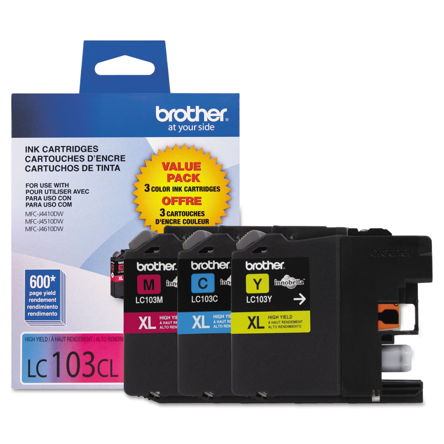 Photo 1 of Brother LC1033PKS, LC-103, Innobella High-Yield Ink, 600 Page-Yield, 3/Pack, Cyan-Magenta-Yellow