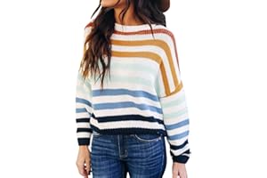 ZESICA Women's 2024 Fall Long Sleeve Crew Neck Striped Color Block Casual Loose Knitted Pullover Sweater Tops
