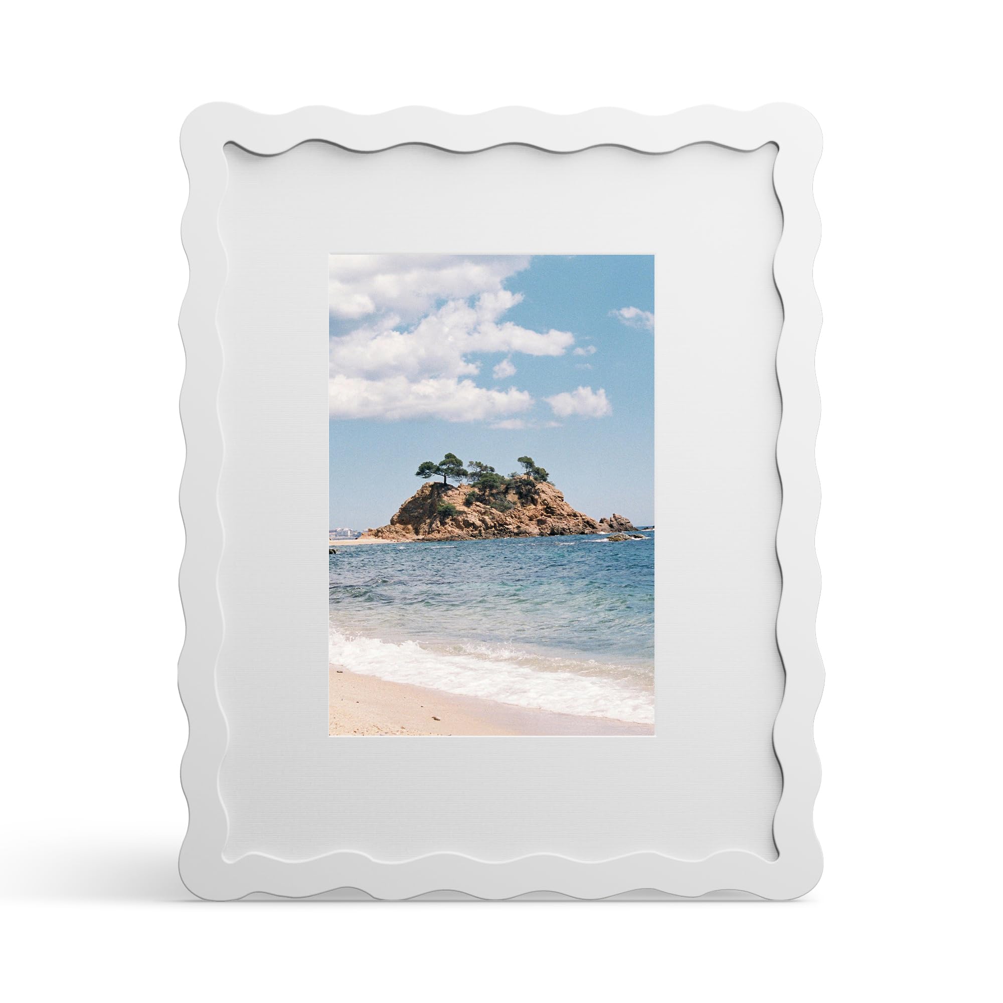Photo 1 of *Frame cracked* THKRLOF 8x10 Picture Frame with Mat for 5x7, Wavy Edge Wooden Real Glass Photo Frame for Tabletop and Wall Hanging, White, 1 Pack