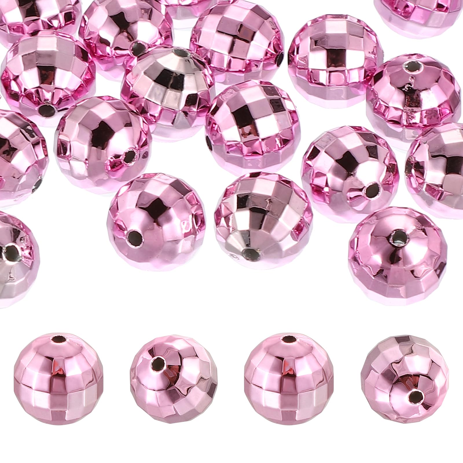 PATIKIL Disco Ball Beads, 50 Pcs 16mm Reflective Round Acrylic Mirror Ball Charm for Decoration DJ Party DIY Crafts, Purple