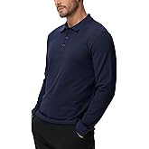 MIER Polo Shirts for Men Cotton Long Sleeve Golf Tennis Collared Shirt for Casual Work Travel, 3 Buttons, Ultra Soft