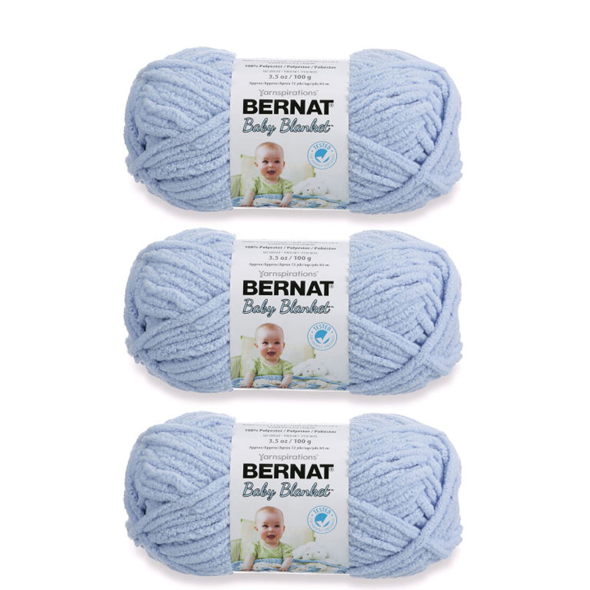 Bernat Baby Blanket Baby Blue Yarn - 3 Pack of 100g/3.5oz - Polyester - 6 Super Bulky - 72 Yards - Knitting, Crocheting, Crafts & Amigurumi, Chunky Chenille Yarn — image 1