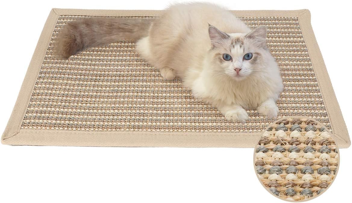 FUKUMARU Cat Scratcher Mat, 23.6 X 15.7 Inch Natural Sisal Cat Scratch Mats, Horizontal Cat Floor Scratching Pad Rug, Protect Carpets and Sofas : Pet Supplies