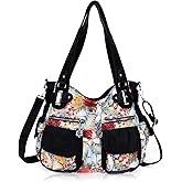 Angel Kiss Women's Designer Handbag Large Double Zipper Multi Pocket Washed Leather Purse