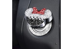 Pangpai Car Cute Push to Start Button Cover Accessories, Bling Crystal Car Engine Start Stop Button Cover, Black Car Decoration Interior Sticker for Women Girl