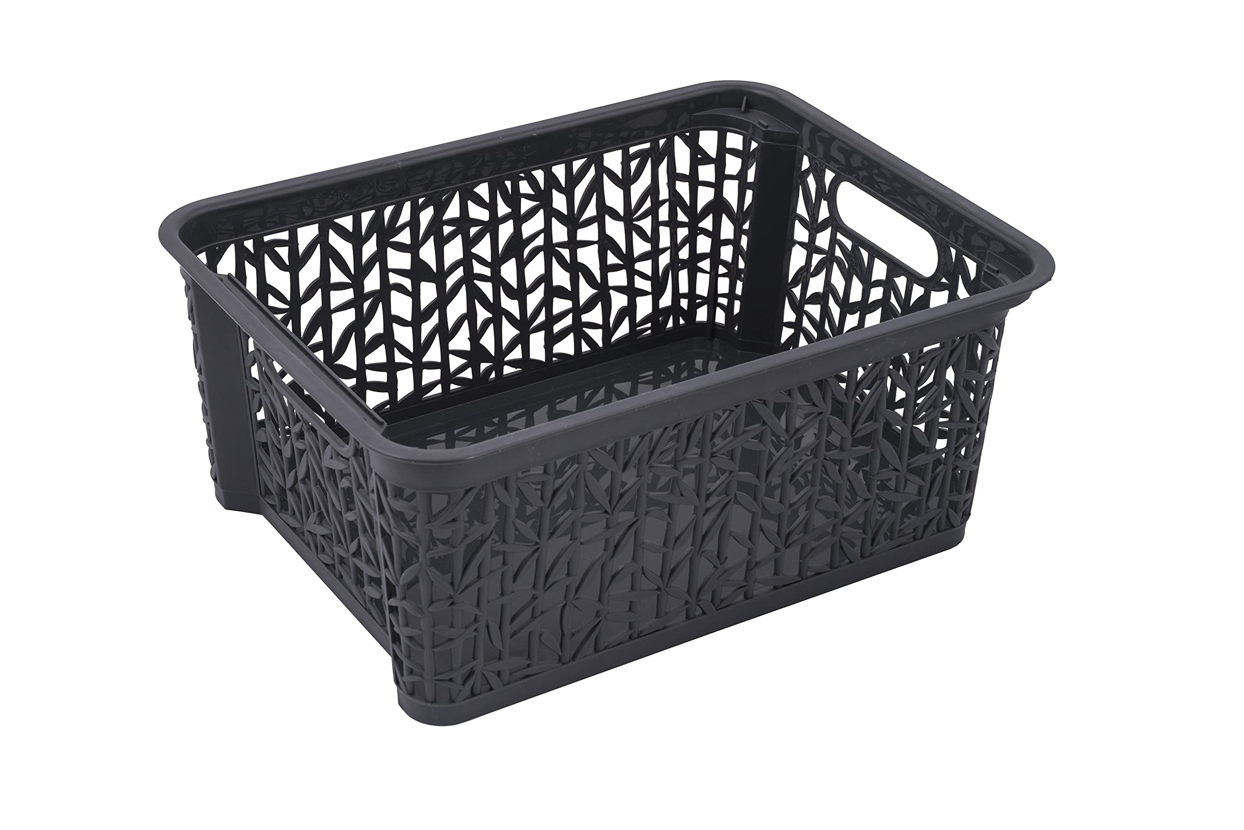 BranQ Home Essential Universal, Multifunctional, Creatable Storage Basket in Bamboo Design, BPA-Free Plastic, Size M - 5.4 Litres, Pack of 1, Anthracite