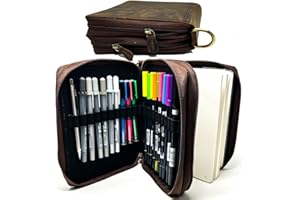 MstrSktch Deluxe Leather Journal Cover and 16 Loop Case for Travel 5.5 x 8.25 A5 Moleskine LEUCHTTURM 1917 Journals Notebooks Planners & Sketchbooks - Double Zipper Combo Design