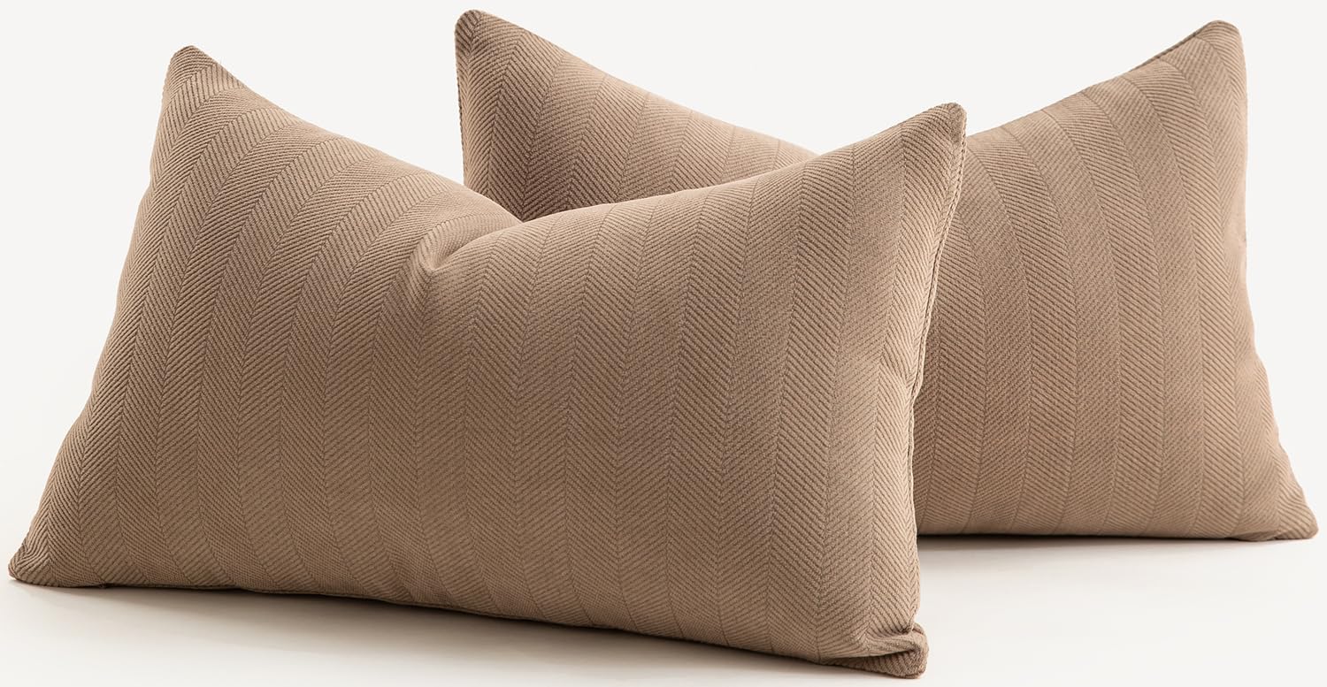 Mandioo Pack of 2 Chenille Cushion Covers Soft Comfortable Durable Throw Pillow Cases for Home Decor Sofa Couch Living Room Bedroom 12 x 20 Inch 30x50 cm Camel