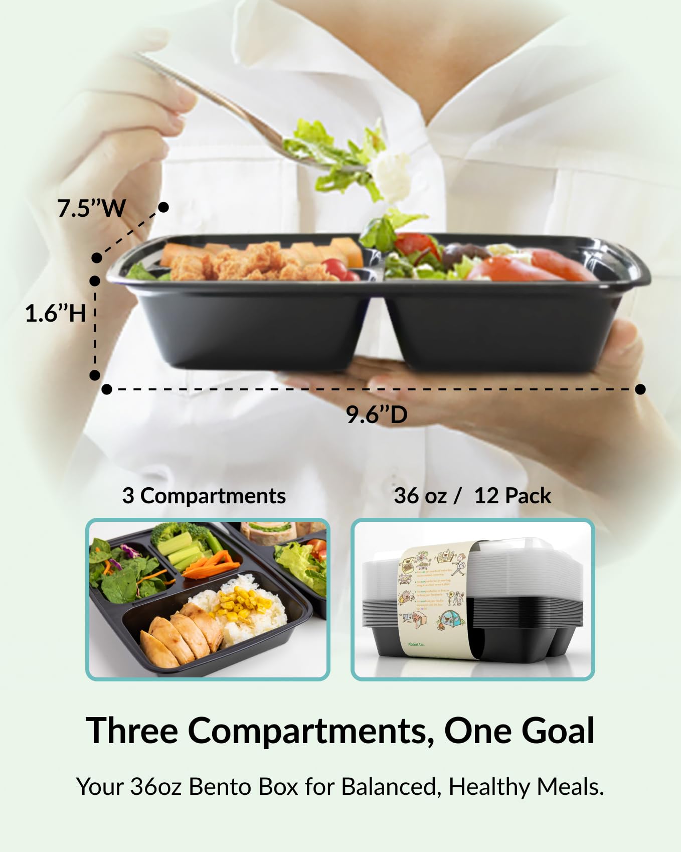 Mua Enther Meal Prep Containers [12 Pack] 3 Compartment with Lids, Food ...