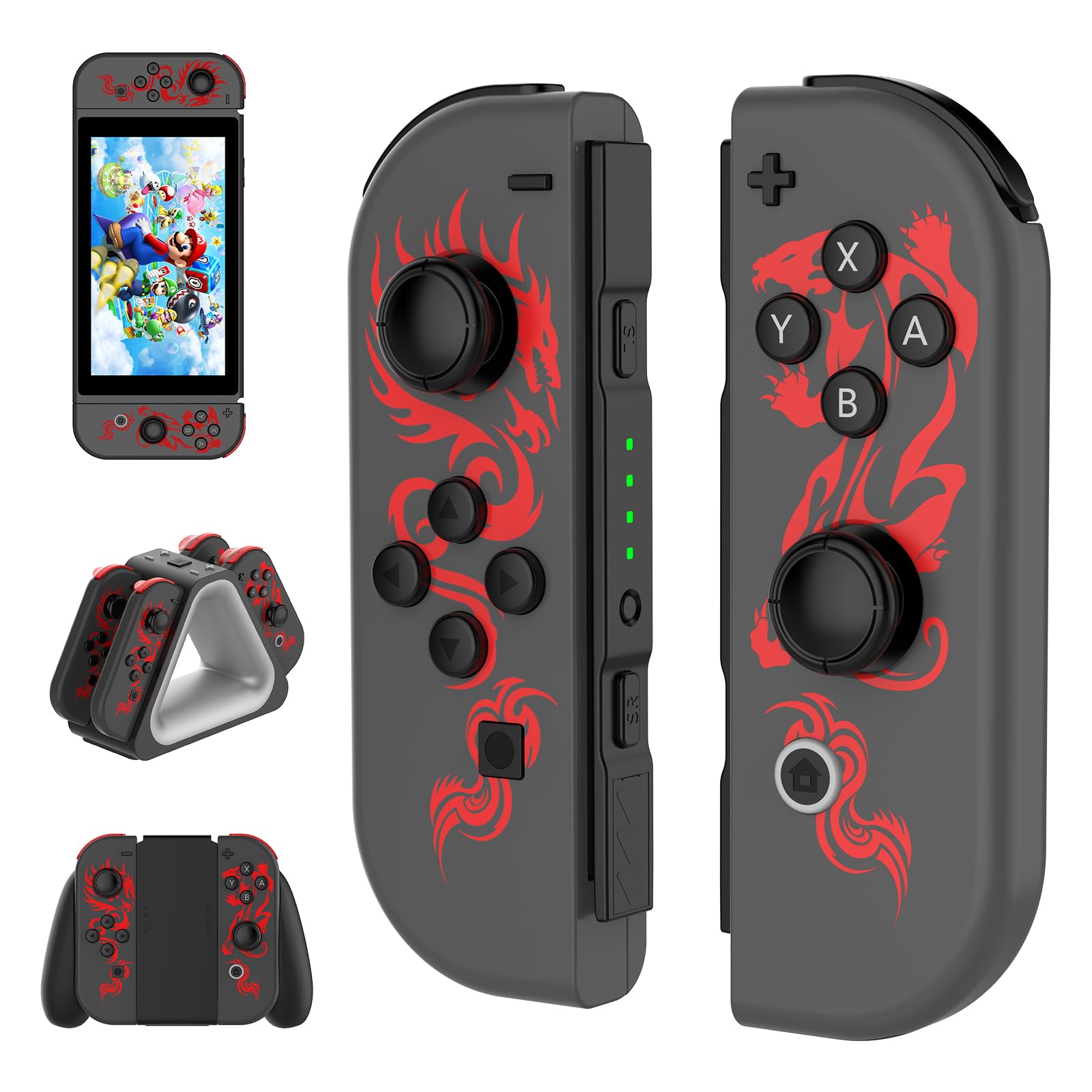 Photo 1 of Kipylca Nintendo Switch Controller, Replacement for Switch Joycon, Switch Wireless Controllers with 6-Axis Gyro,Wake-up, Vibration, Screenshot, Red Dragon