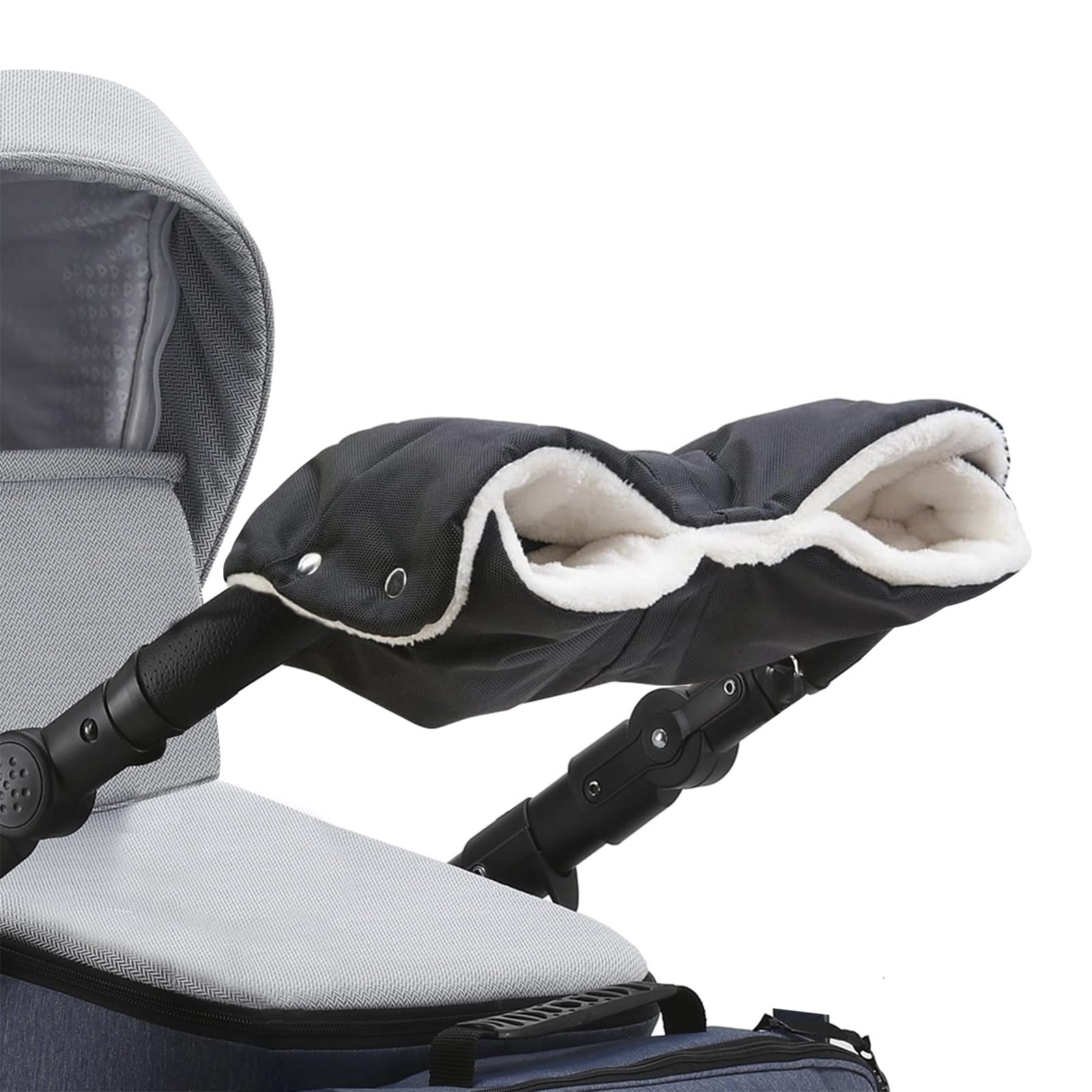 Novelfun Baby Pushchair/Pram/Stroller/Buggy/Baby Carriage Gloves Universal Size Hand Muff Hand Warmer Waterproof Windproof Anti-Freeze Extra Thick Gray Lining Fleece - Black