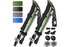 HIKER HUNGER OUTFITTERS Premium Foldable Hiking Poles by USA Brand - Adjustable, Lightweight Trekking Poles Made of Aircraft Aluminum, Metal Flip Locks & Comfortable Real Cork and EVA Foam Grips