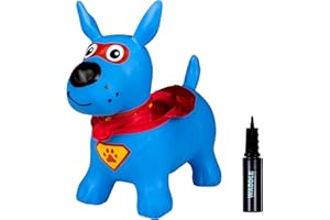 Waddle Bouncy Animal Hopper - Inflatable Hopping Animals, Indoors and Outdoors Fun, Pump Included, Riding Toys for Boys and Girls Ages 2 Years and Up, Blue Super Hero Dog