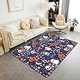 jejeloiu Cute Halloween Area Rug 3x5 Ghost Pumpkin Floral Living Room Rugs for Bedroom Boo Spooky Decor Carpet Indoor Floor Mat