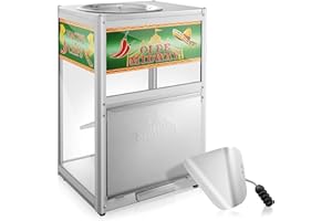 Olde Midway Nacho Chip Warmer Machine with Scoop, Commercial Grade Stainless Steel Concession Stand Display with Glass Door