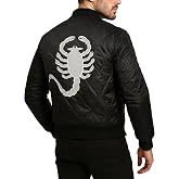 III-Fashions Men's Scorpio Logo Embroidered White Satin Bomber Jacket | Zip Closure, Quilted Satin Fabric, Diamond Stitch Pattern, Embroidered Scorpio Patch, Ribbed Collar &amp; Cuffs, Polyester Lined