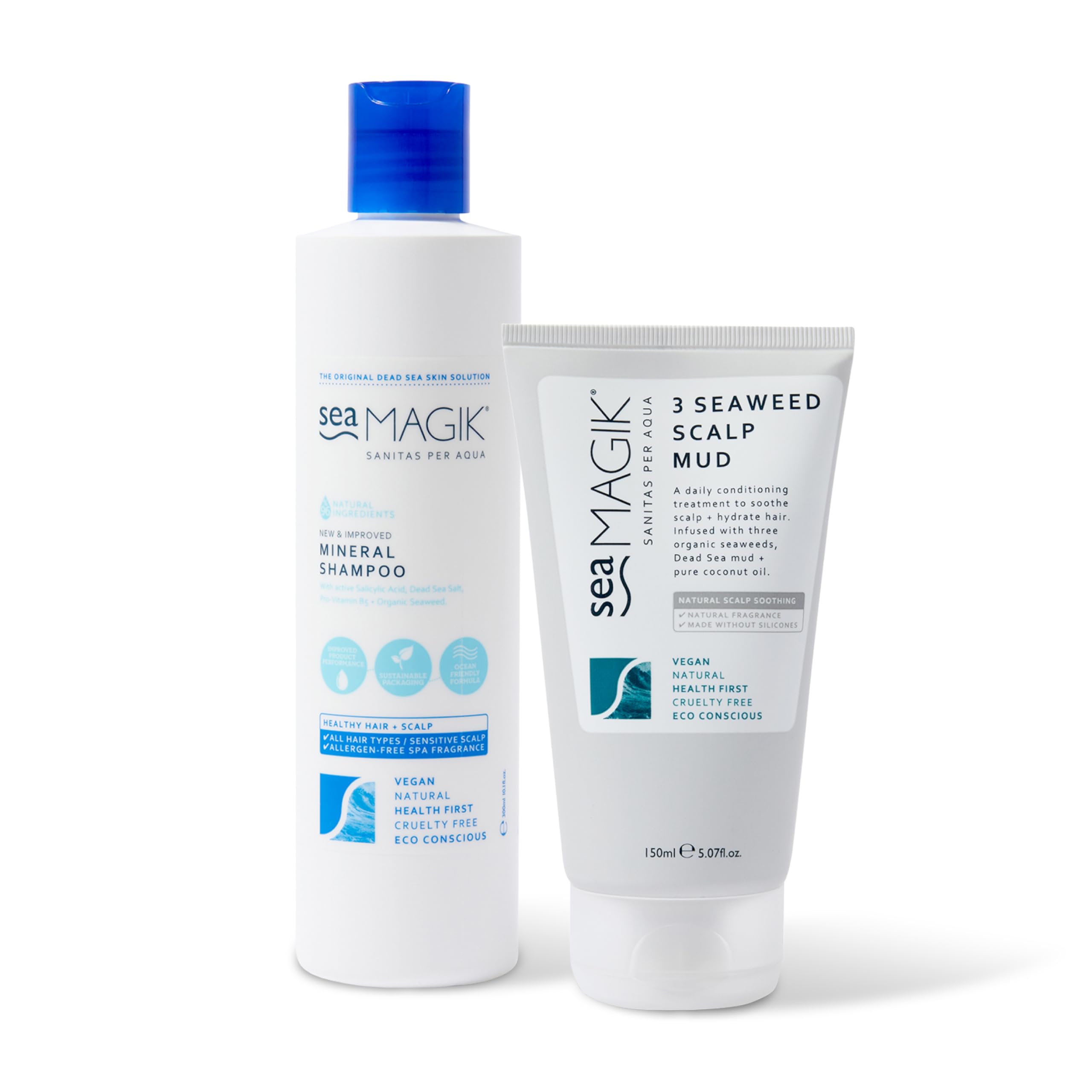 Sea Magik - Salicylic Acid Shampoo and Scalp Mask Set for Sensitive and Dry Scalp and Hair, Infused with Strengthening Seaweed, Long Lasting Hydration, Vegan, Cruelty Free (300ml + 150ml)