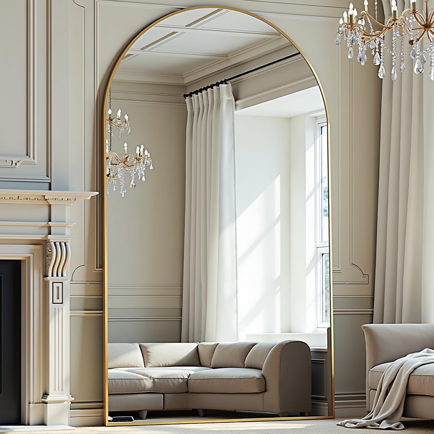 Photo 1 of ** BRAND NEW ITEM ** Prywot Full Length Mirror, Oversized 78"x38" Arched-Top Floor Mirror, Free Standing Mirrors, Modern Full Body Mirrors with Aluminum Alloy Frame for Bedroom,Living Room, Gold