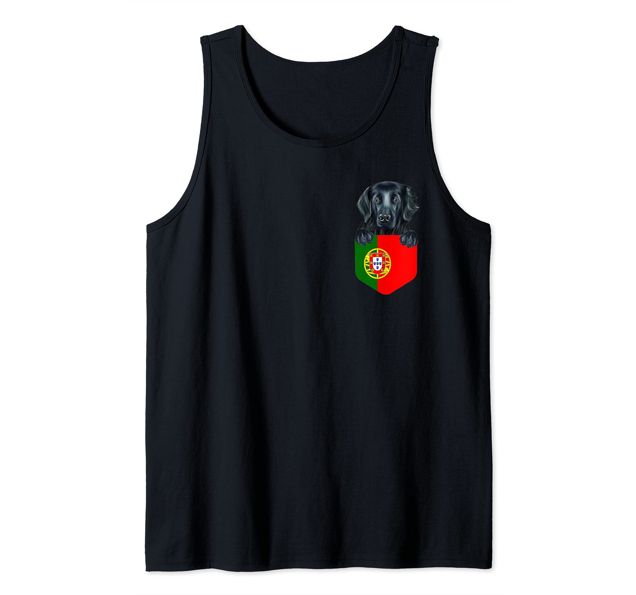 Portugal Flag Flat-Coated Retriever Dog In Pocket Tank Top