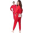 BIG FEET PAJAMA CO. Red Union Suit Men & Women Onesie Pajamas with Funny Butt Flap DANGER BLASTING AREA