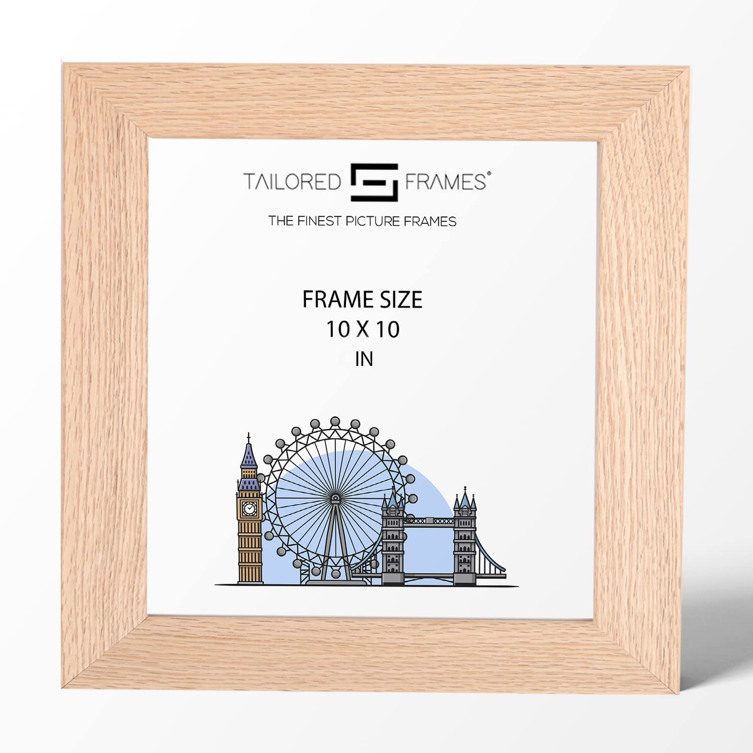 Tailored Frames Natural Oak Wood 10" x 10" Single Picture Frames | Table Top & Wall Hanging Type | Photo Frame Without Mount