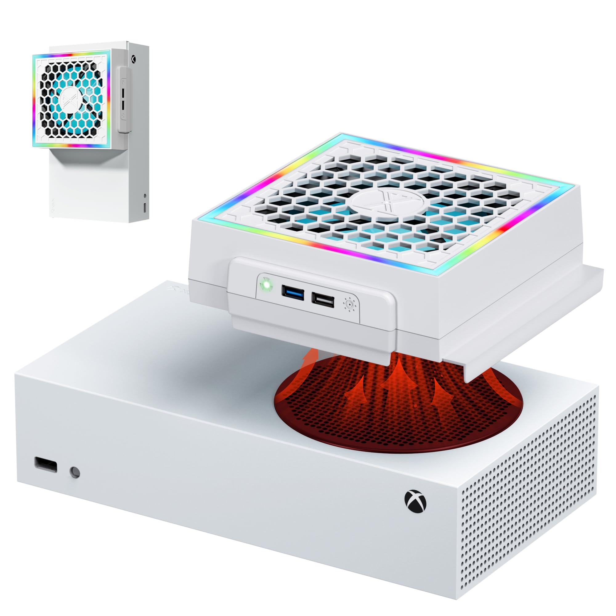 ZAONOOL RGB Cooling Fan for Xbox Series S Console with 3 Adjustable Fan Speed, High Speed Fan Cooler System for Xbox Series S, Fits Horizontal or Vertical Placement, White